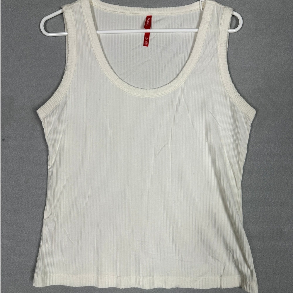 Spanx Tank Top Womens Large Cream Off White Ribbed Scoop Neck Sleeveless EUC